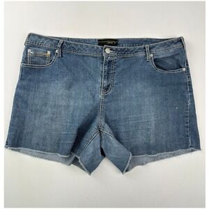 Venezia Denim Shorts‎ Frayed Hem Pockets Blue Jean Plus Size 24